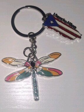 Puerto Rico Flag Keychain Dragonfly Charm Multicolor Key Ring New No Packaging